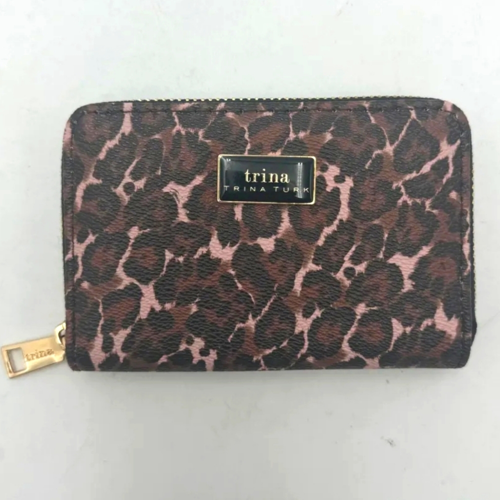 Trina Turk Leopard Pink Gold Hardware Small Zip Around Wallet